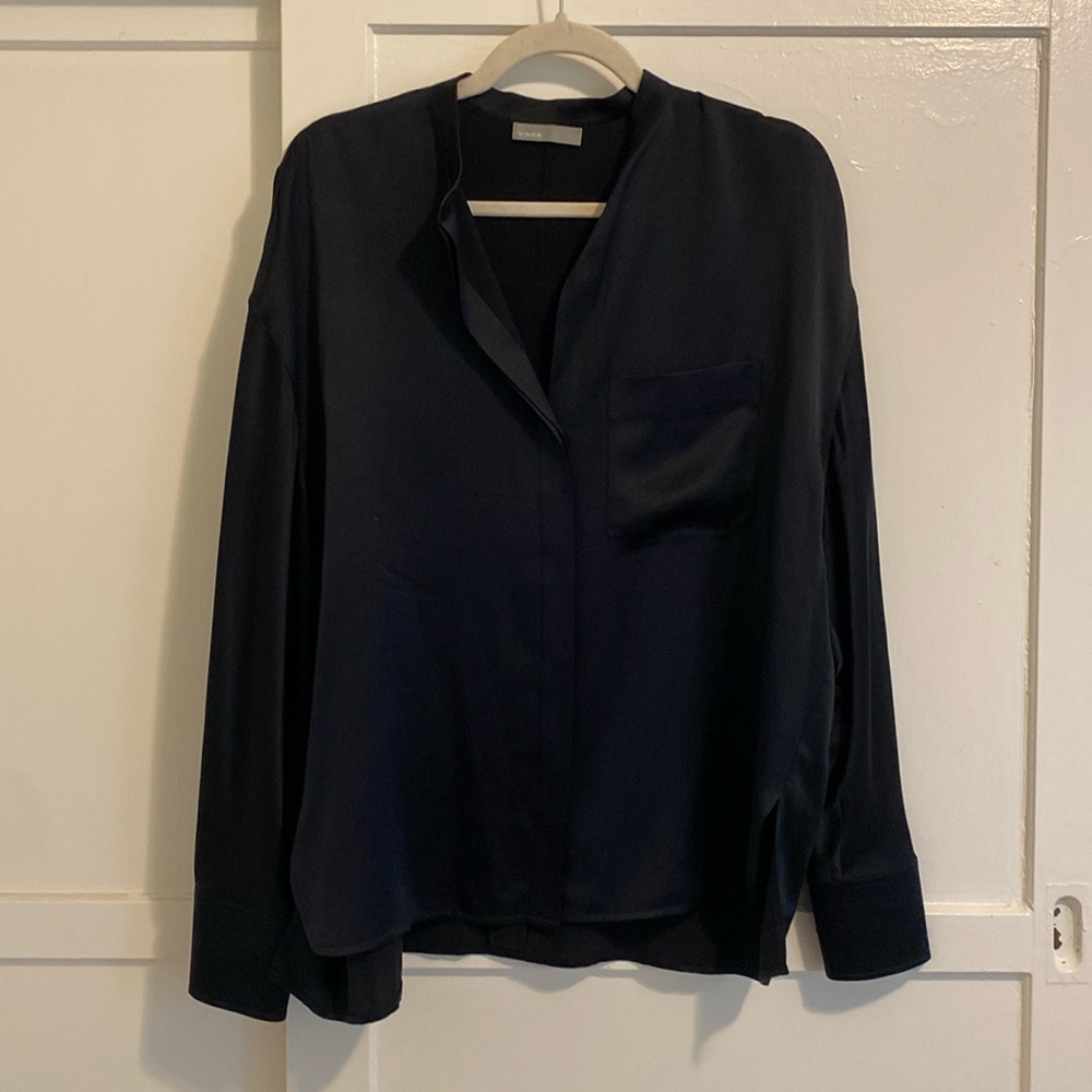 Vince Silk Charmeuse Button Down Shirt